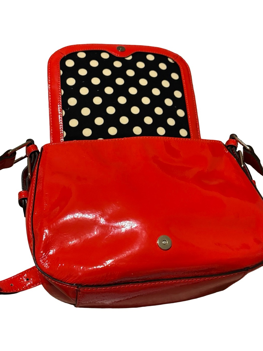 Kate Spade Red Patent Leather Crossbody Shiny red statement Bag polka dot lined - Picture 4 of 9